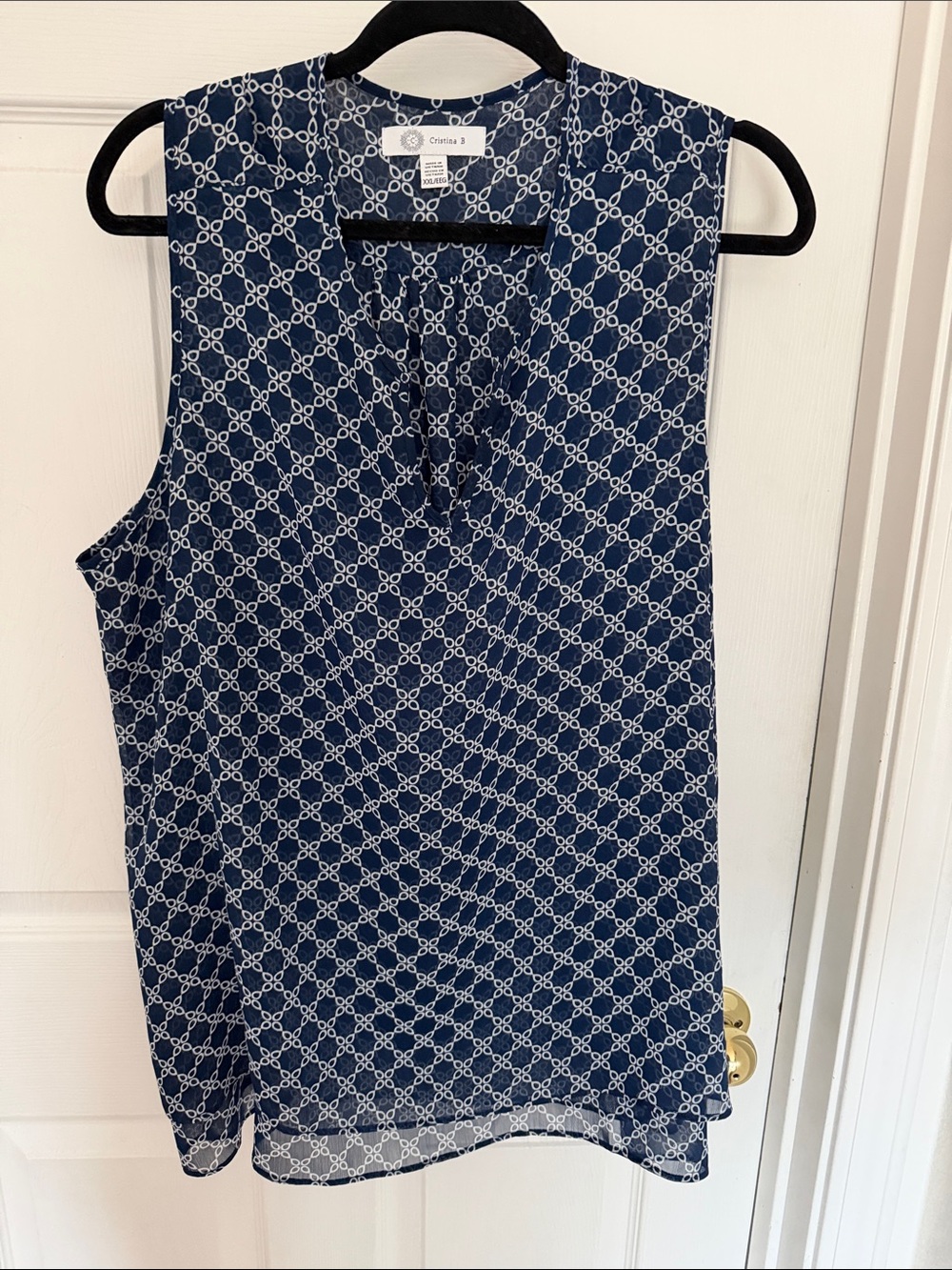 Cristina B Navy & White Geometric Sleeveless Camisole